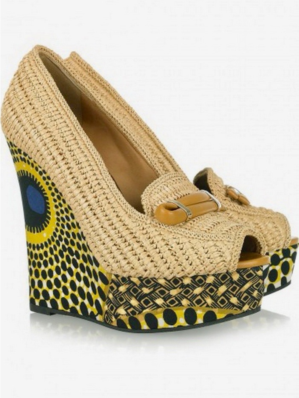 Vintage 2012 Burberry Beige Woven Raffia Platform Wedge Heels ( Euro 39/US 8)